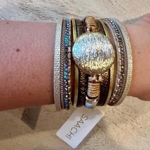 SAACHI Gold & Leather Multi-Textured Bracelet